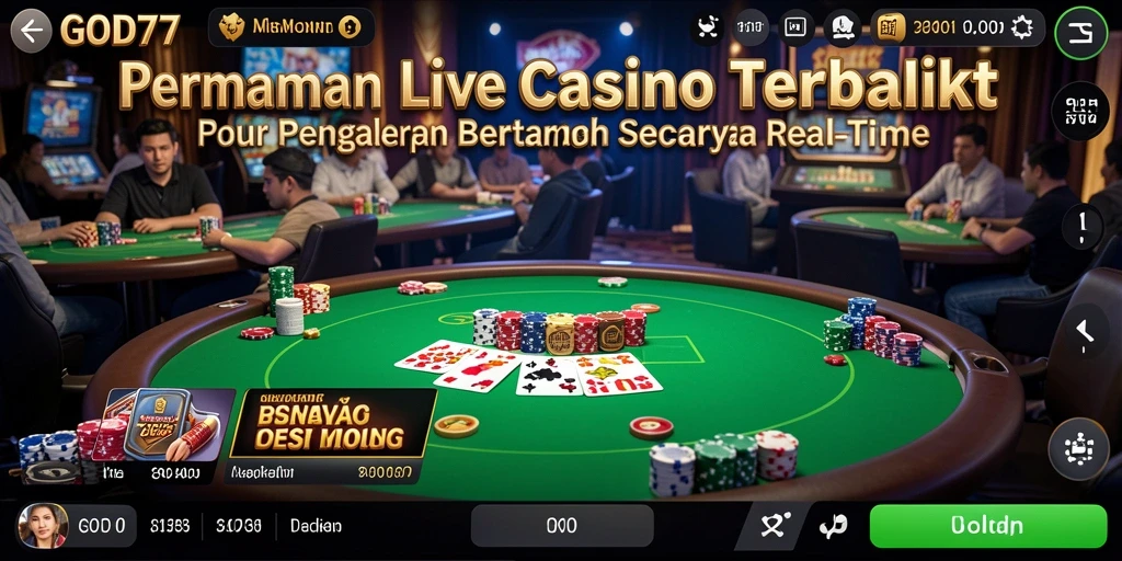 Screenshot gameplay GOD77 yang menampilkan dealer dan permainan Live Casino yang menarik.