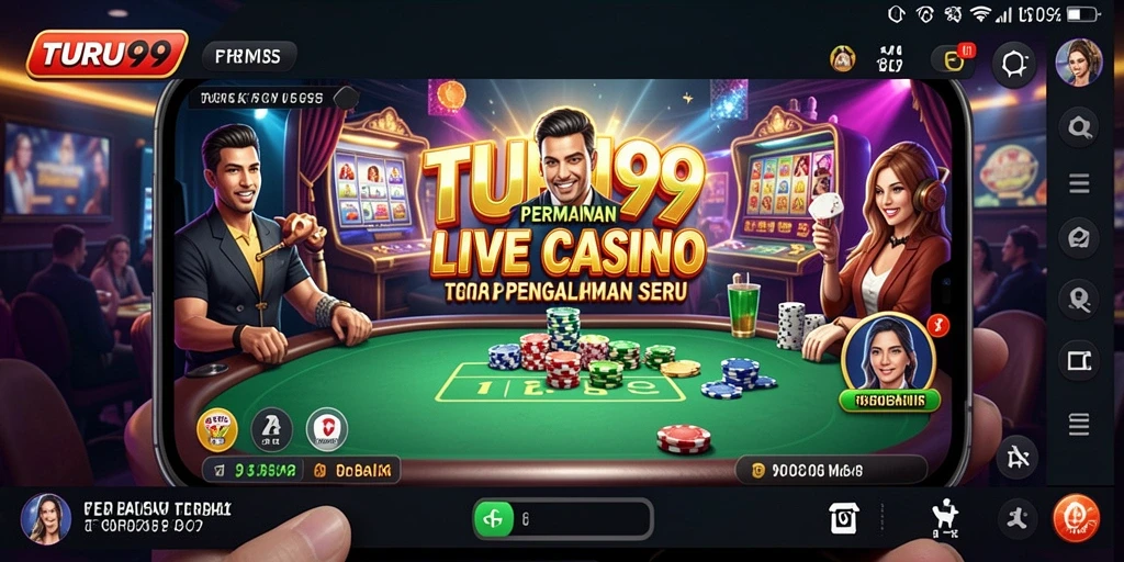 Screenshot TURU99 menampilkan dealer langsung dalam aksi pada permainan Live Casino.